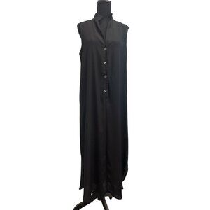 Women’s Cake Black Button down Maxi Sleeveless Shirt Dress Size L